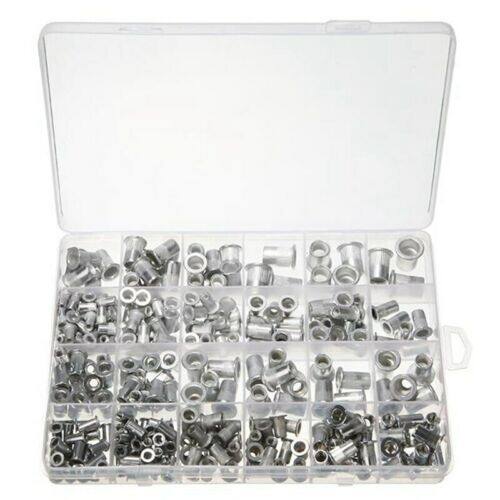 ALL-CARB 300 Pcs Rivet Nuts Kit Aluminum Flat Head Threaded Rivetnut Insert Rivet Nuts Assortment Kit 150pcs Metric 150pcs SAE M3 M4 M5 M6 M8 6-32 8-32 10-24 10-32 1/4-20