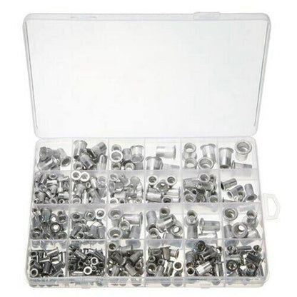 ALL-CARB 300 Pcs Rivet Nuts Kit Aluminum Flat Head Threaded Rivetnut Insert Rivet Nuts Assortment Kit 150pcs Metric 150pcs SAE M3 M4 M5 M6 M8 6-32 8-32 10-24 10-32 1/4-20