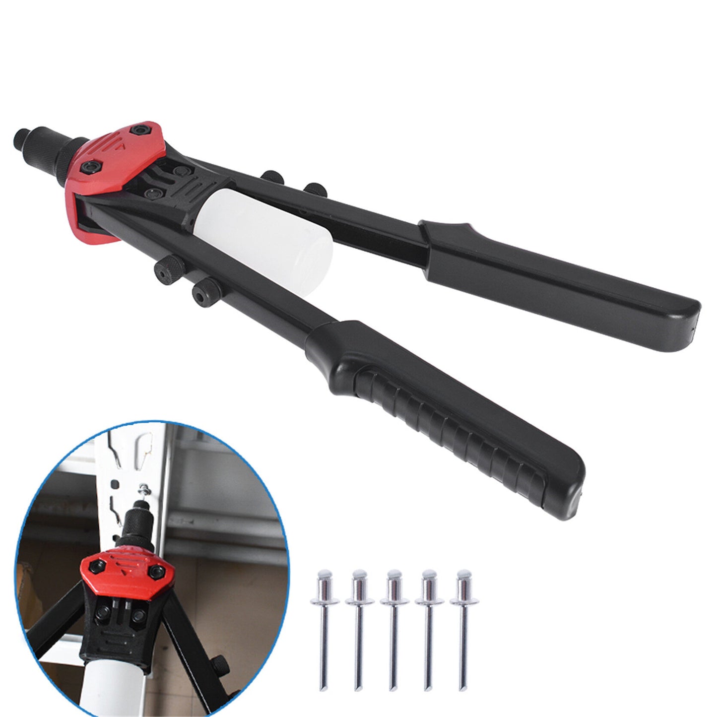 ALL-CARB Heavy Duty Hand Riveter 13 Inch Rivet Gun with 5 Replaceable Nosepieces