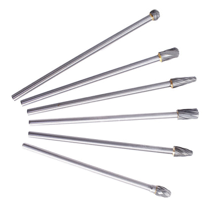 ALL-CARB 6Pcs 6MM(1/4 Inch) Shank 10MM Head 150MM Length Carbide Alloy Rotary Burr Set Fit Rotary Tool for Woodworking, Drilling, Metal Craving, Engraving, Polishing