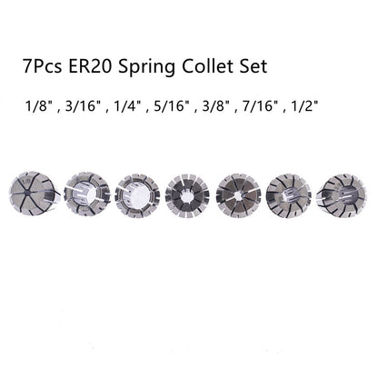 ALL-CARB 7Pcs ER20 Spring Collet Set 1/8 - 1/2 Inch for CNC Milling Lathe Tool and Engraving Machine Carbon Steel