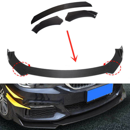 ALL-CARB Universal Black Carbon Fiber Look Front Bumper Lip Splitter Spoiler 3 Pieces Body Kit
