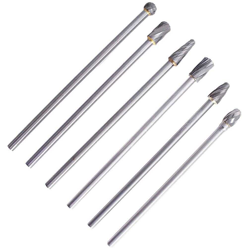 ALL-CARB 6Pcs 6MM(1/4 Inch) Shank 10MM Head 150MM Length Carbide Alloy Rotary Burr Set Fit Rotary Tool for Woodworking, Drilling, Metal Craving, Engraving, Polishing