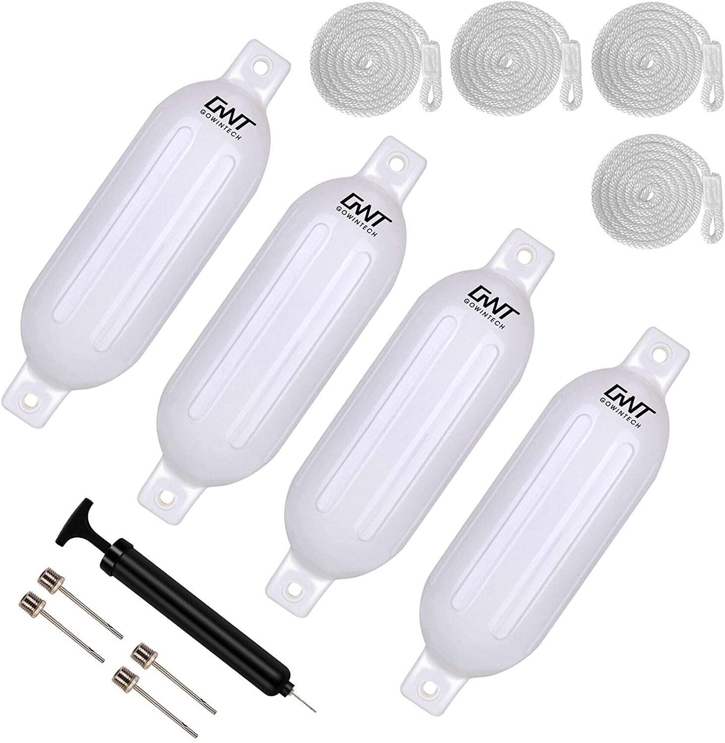 ALL-CARB 5.5x20 Inches Boat Fenders Vinyl Ribbed Marine Boat with Fender Lines