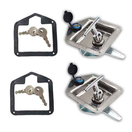 ALL-CARB 2 Trailer Door Latch Folding T-Handle Lock with Keys Stainless Steel Polished for Trailer Door RV Camper Truck Bed Toolboxes