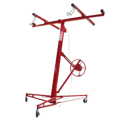 ALL-CARB 16FT Drywall Lift Rolling Panel Hoist Jack Lifter Construction Caster Wheels Lockable Tool Red